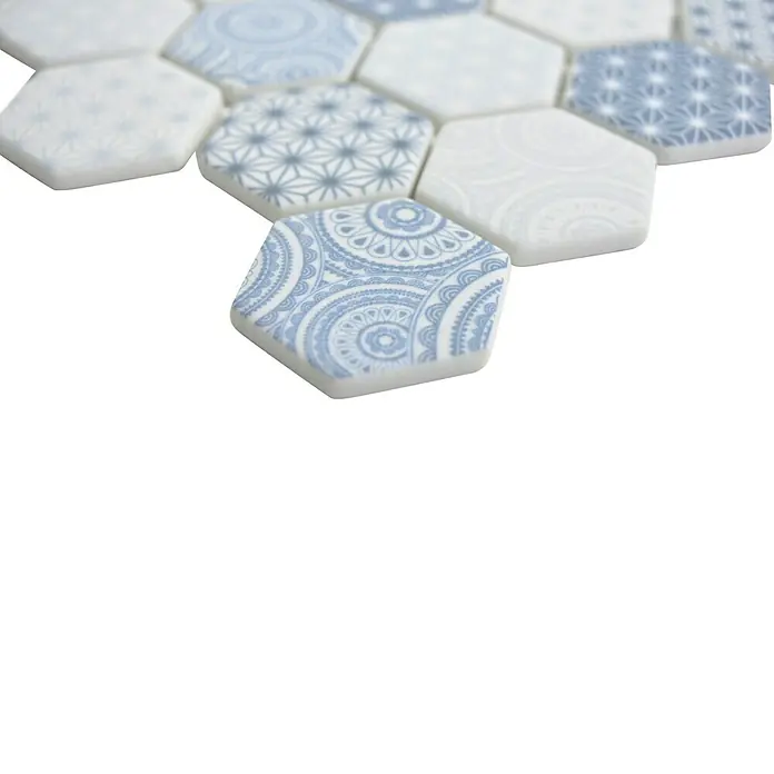 Mozaïektegel Hexagon Mix EMILY HX65 - 32,4 x 28 cm, Grijs/Wit, Mat