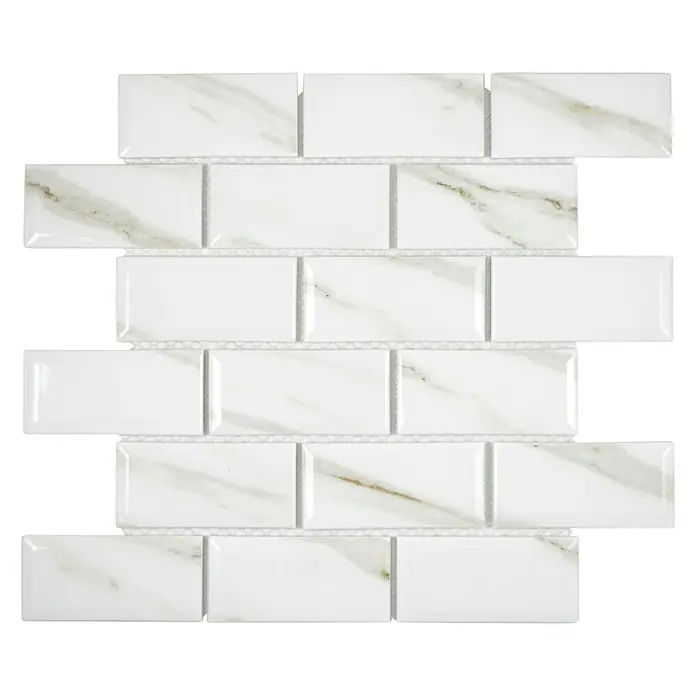 Mosaikfliese Metro Uni Calacatta CG MCT - 29,55 x 29,1 cm, Weiß, Glänzend - Ansicht von oben