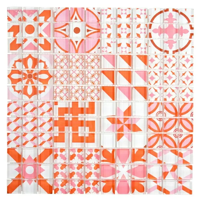 Mosaikfliese Quadrat Crystal XCM 8OP37 - 30 x 30 cm, Weiß/Rot, Glänzend - Ansicht von oben