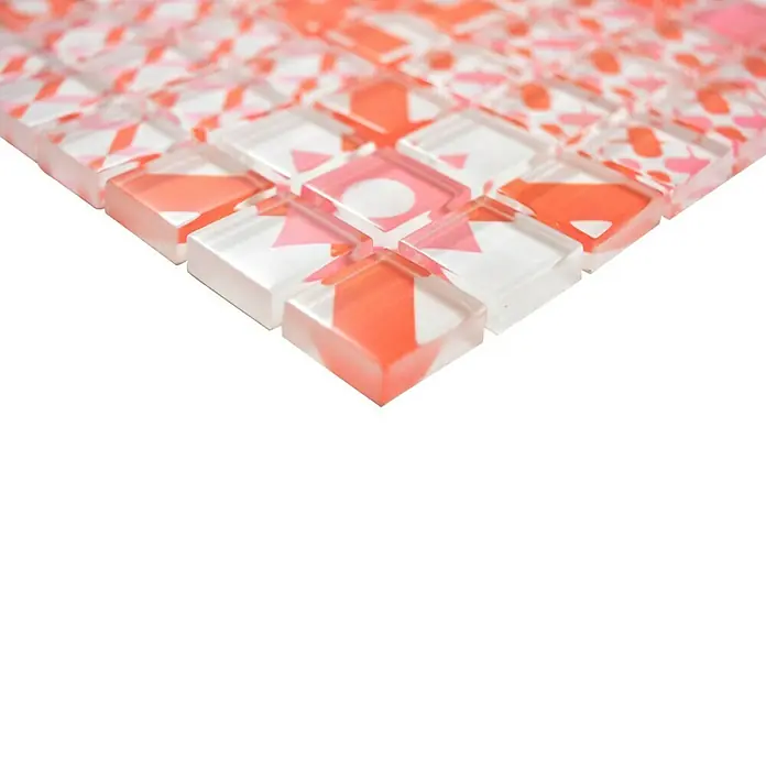 Mosaikfliese Quadrat Crystal XCM 8OP37 - 30 x 30 cm, Weiß/Rot, Glänzend