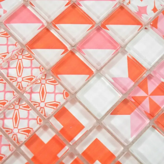 Mosaikfliese Quadrat Crystal XCM 8OP37 - 30 x 30 cm, Weiß/Rot, Glänzend