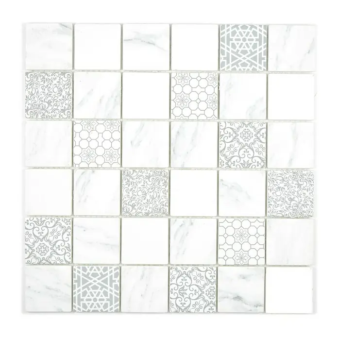 Mosaikfliese Quadrat Mix EMILY 61 - 30 x 30 cm, Weiß/Grau, Matt - Ansicht von oben