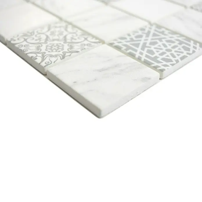 Mosaikfliese Quadrat Mix EMILY 61 - 30 x 30 cm, Weiß/Grau, Matt