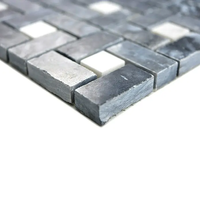 Mosaikfliese Mix XNM BS19 - 30,5 x 30,5 cm, Schwarz/Weiß, Glänzend
