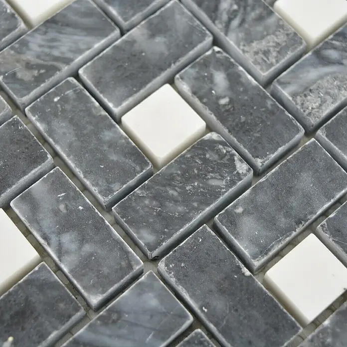 Mosaikfliese Mix XNM BS19 - 30,5 x 30,5 cm, Schwarz/Weiß, Glänzend