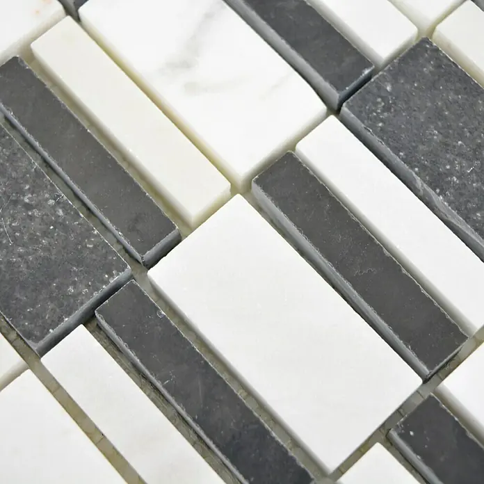 Mosaikfliese Rechteck XNM BC429 - 30 x 30 cm, Schwarz/Weiß, Glänzend