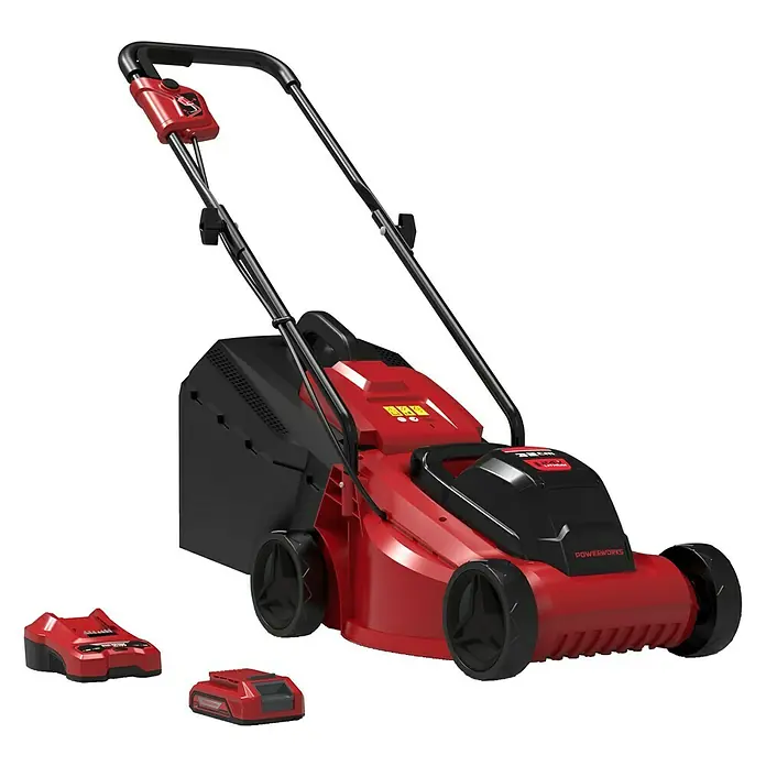 Powerworks Cortacésped de batería P24M32K2 - 24 V, 1 batería, 2 Ah, Ancho de corte: 32 cm - Vista de perfil derecho