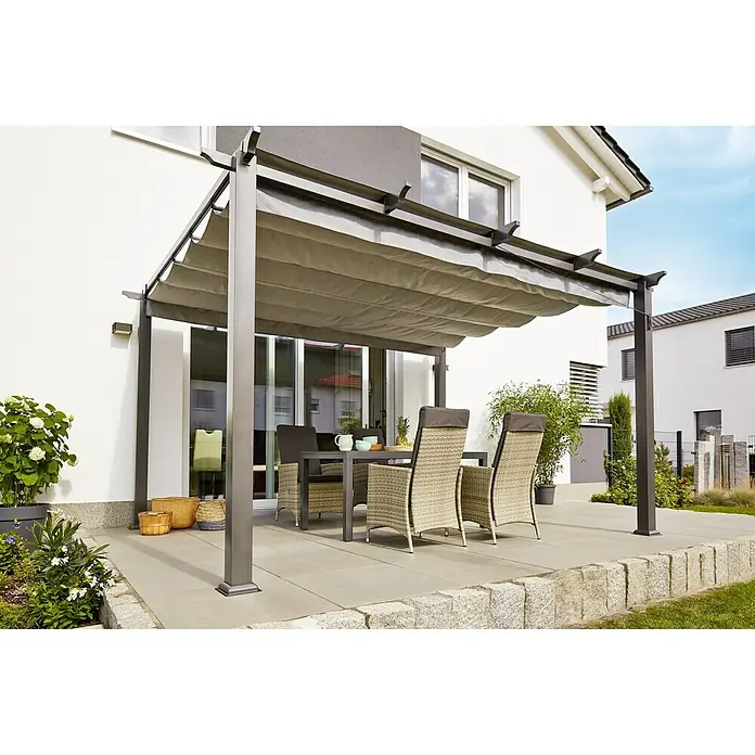 Sunfun Pérgola con toldo corredero Kreta - L x An x Al: 333 x 418 x 235 cm, Antracita, Gris claro