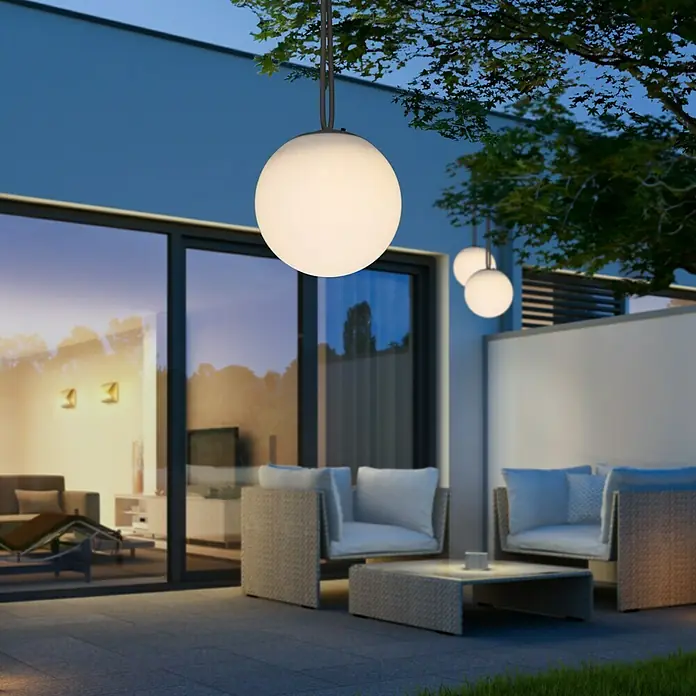 BAUHAUS Solarhanglamp - Diameter: 30 cm, Grijs, Wit, IP44