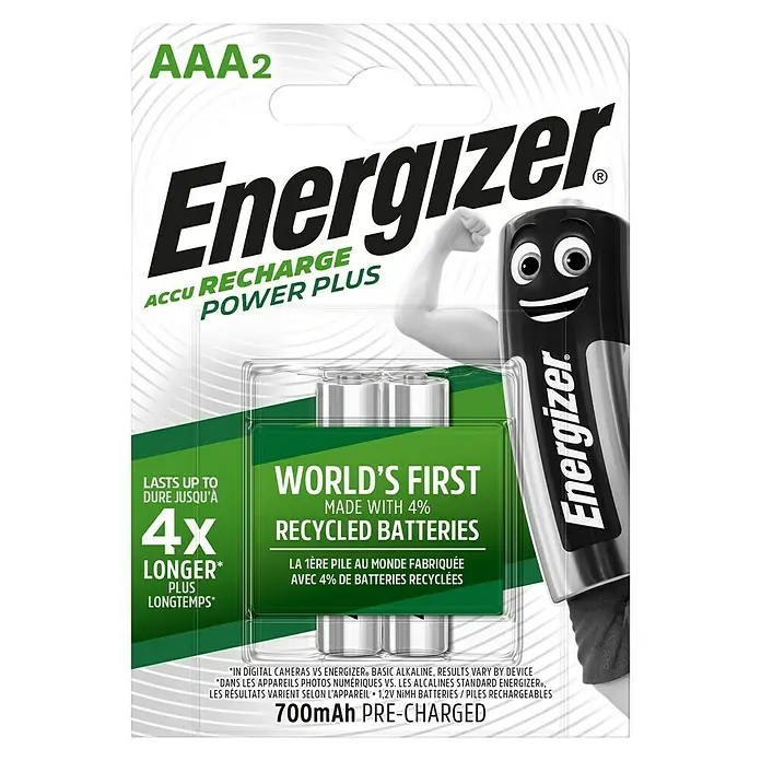 Energizer Rechargeable PowerPlus Batería - Micro AAA, 1,2 V, 2 ud.
