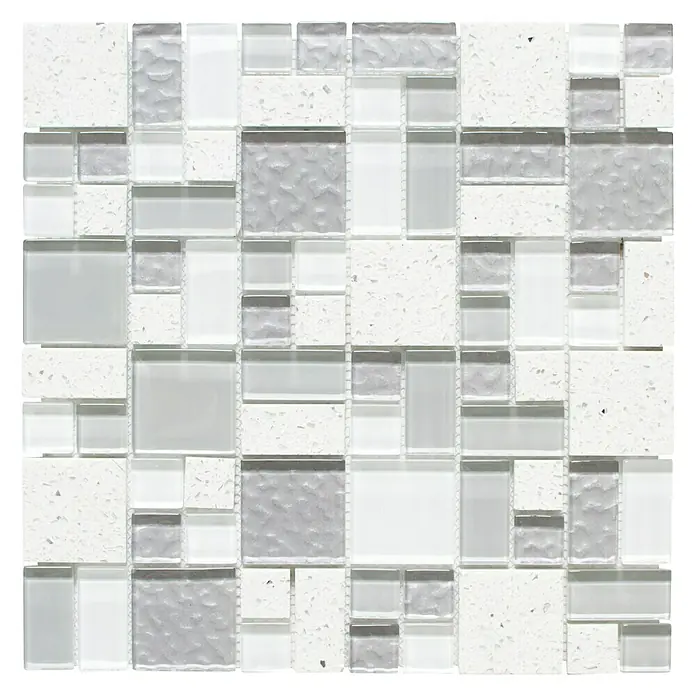 Mosaikfliese Crystal Mix XCM K990 - 29,8 x 29,8 cm, Weiß/Grau, Glänzend - Ansicht von oben