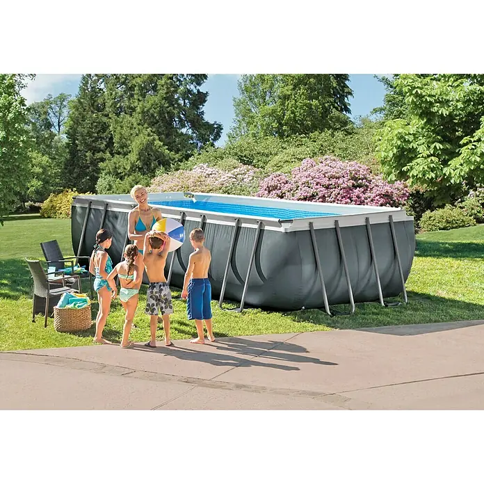Intex Frame-Pool-Set Ultra Quadra XTR - L x B x H: 549 x 274 x 132 cm, Fassungsvermögen: 17,2 m³, Dunkelgrau, Inkl. Sandfilteranlage