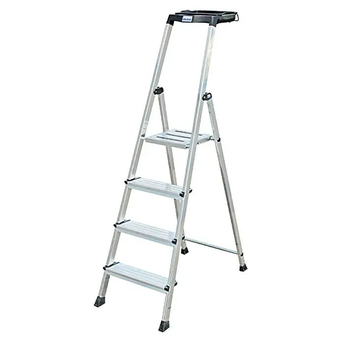 Krause Monto Stufenstehleiter Secury MultiGrip - Arbeitshöhe: 2,85 m, 4 Stufen, Tiefe Stufen: 100 mm, Aluminium