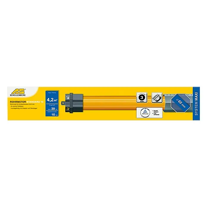 Schellenberg Rohrmotor Maxi Standard 10 - Max. Rollladenfläche: 4,2 m² bei Kunststoffrollläden, Einbaulänge: 500 mm, Zugkraft: 20 kg