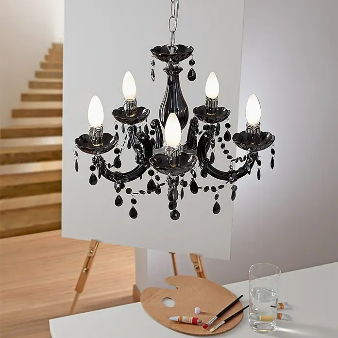 Tween Light Kroonluchter Jale Zwart - 40 W, l x b x h: 44 x 44 x 125 cm, Zwart, E14 - Sfeeropname