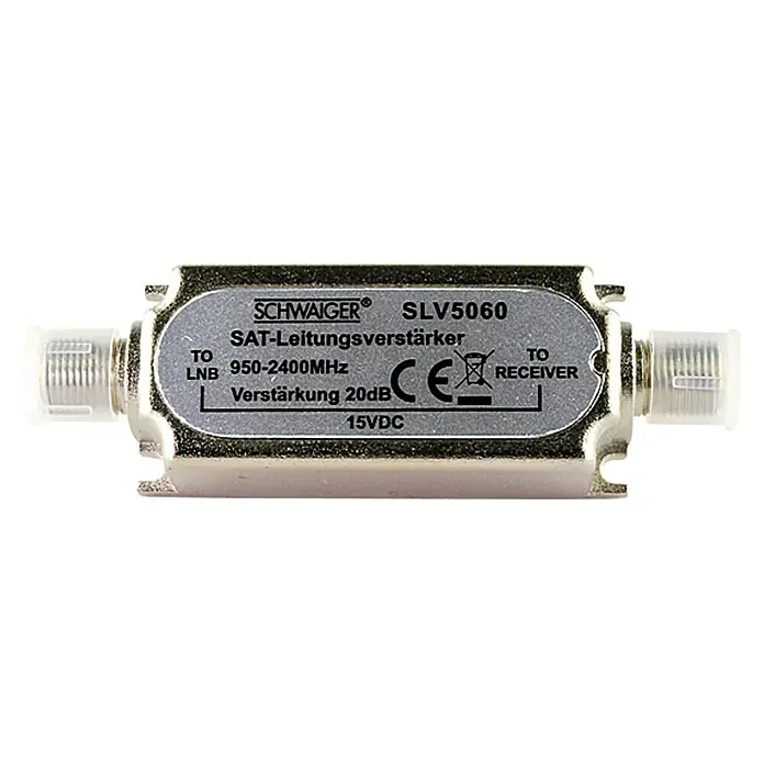 Schwaiger SAT-ZF-Leitungsverstärker SLV5060 531 - F-Buchse, Frequenz: 950 - 2.400 MHz, Spannungsversorgung: 500 mA - Vorderansicht