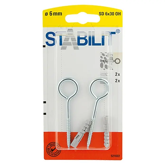 Stabilit Drinkbeker met oogschroef - Diameter plug: 6 mm, Pluglengte: 30 mm, Geschikt voor: Massieve bouwmaterialen en metselwerk, 2 stk. - Vooraanzicht