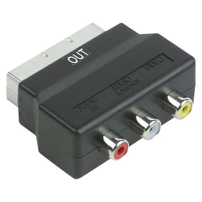 Schwaiger Video-AV-Adapter OUT - 1 x Scart-Stecker, 3 x Cinch-Kupplung - Diagonale Ansicht
