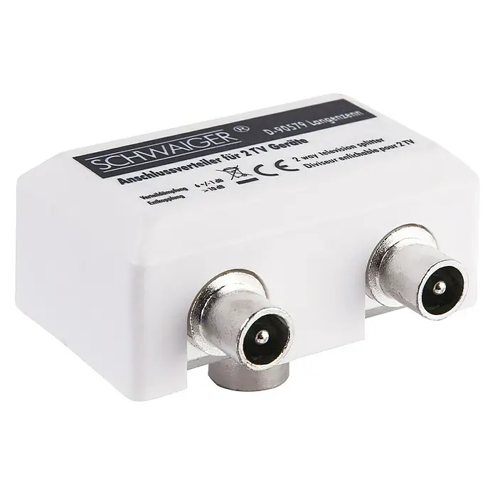 Schwaiger Aufsteckverteiler - 2 x Koax-Stecker, 1 x Koax-Buchse, 5 - 1.000 MHz, Vollgeschirmt - Vorderansicht