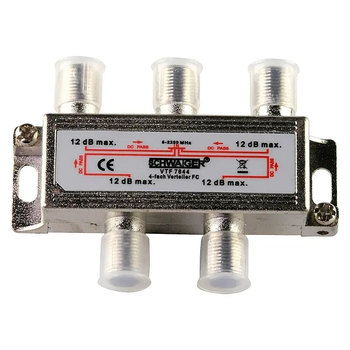 Schwaiger Verteiler - 4-fach, F-Buchse, 5 - 2.250 MHz, 7 dB - Vorderansicht