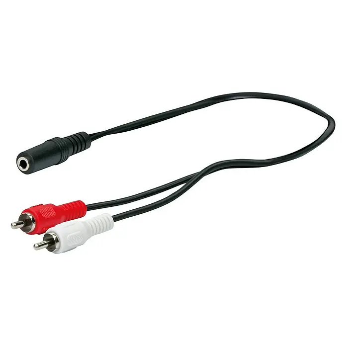 Schwaiger Audio-Adapter - 0,2 m, 2 x Cinch-Stecker, 1 x Klinkenkupplung 3,5 mm - Vorderansicht