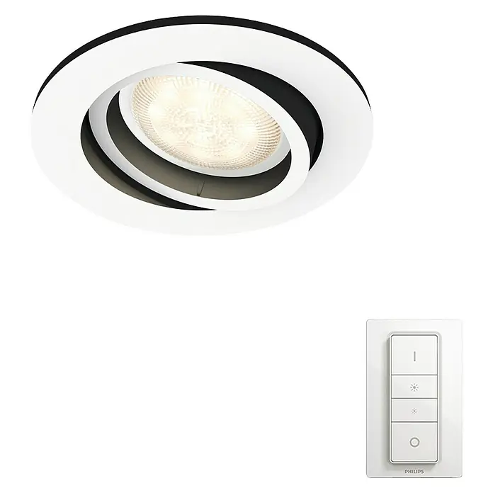 Philips Hue LED-Einbauspot Milliskin - 5,5 W, Lichtfarbe: Kaltweiß, Durchmesser: 9 cm, Weiß - Diagonale Ansicht