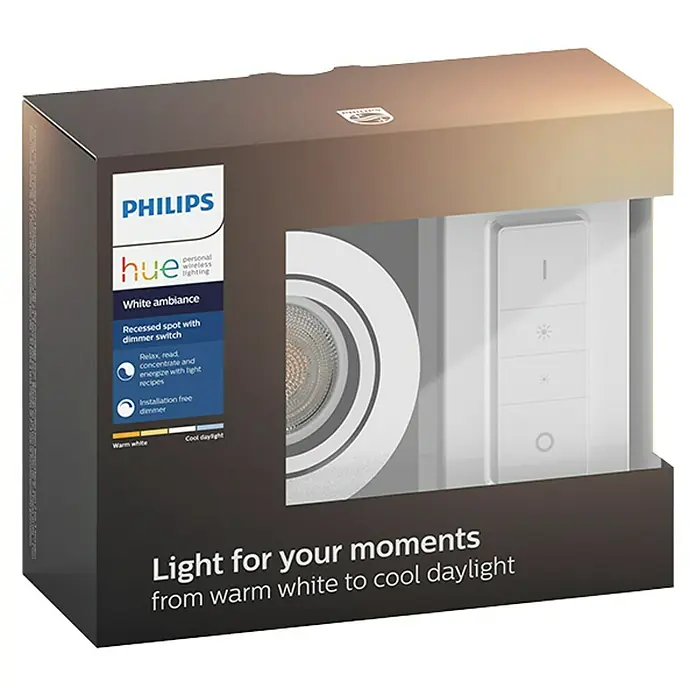 Philips Hue Led-inbouwspot Milliskin - 5,5 W, Lichtkleur: Koud wit, Diameter: 9 cm, Wit - Zijaanzicht links