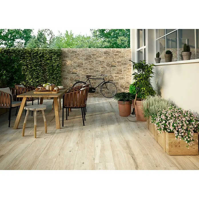 Pavimento porcelánico Atelier - 23,3 x 120 cm, Beige - Foto ambiente