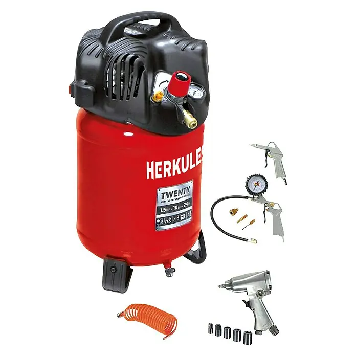 Herkules Kompressor-Set Twenty + Kit - 1,1 kW, 10 bar, 3.400 U/min - Diagonale Ansicht