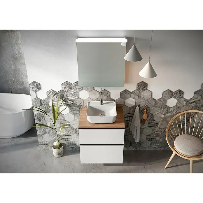 Riva Look Waschtischplatte - 46 x 60,6 x 2,8 cm, Eiche Nachbildung - Stimmungsaufnahme