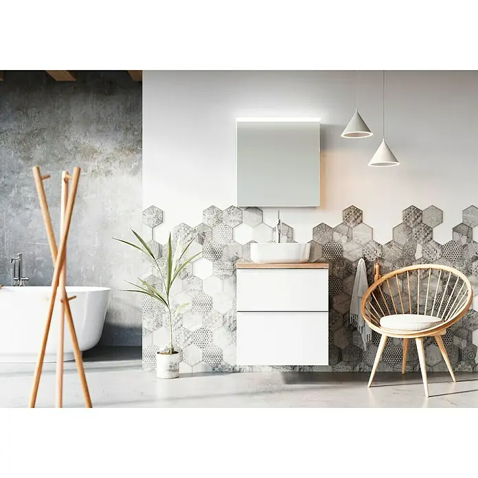 Riva Look Waschtischplatte - 46 x 60,6 x 2,8 cm, Eiche Nachbildung - Stimmungsaufnahme