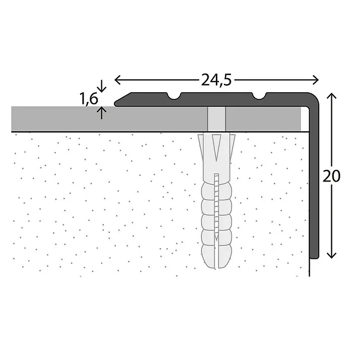 LOGOCLIC Kotni profil 162 - Plemenito jeklo mat, 1 m x 24,5 mm x 20 mm, Vrsta montaže: Vijaki - Posnetek od blizu