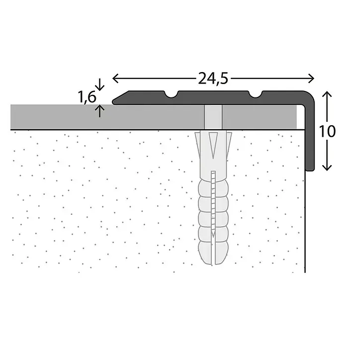 LOGOCLIC Winkelprofil 160 - Edelstahl matt, 1 m x 24,5 mm x 10 mm, Montageart: Schrauben - Detailaufnahme