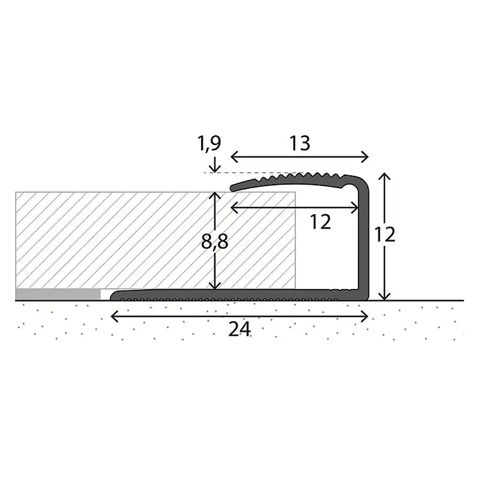 LOGOCLIC Endprofil 250 - Sahara, 0,9 m x 24 mm x 12 mm, Montageart: Kleben - Detailaufnahme