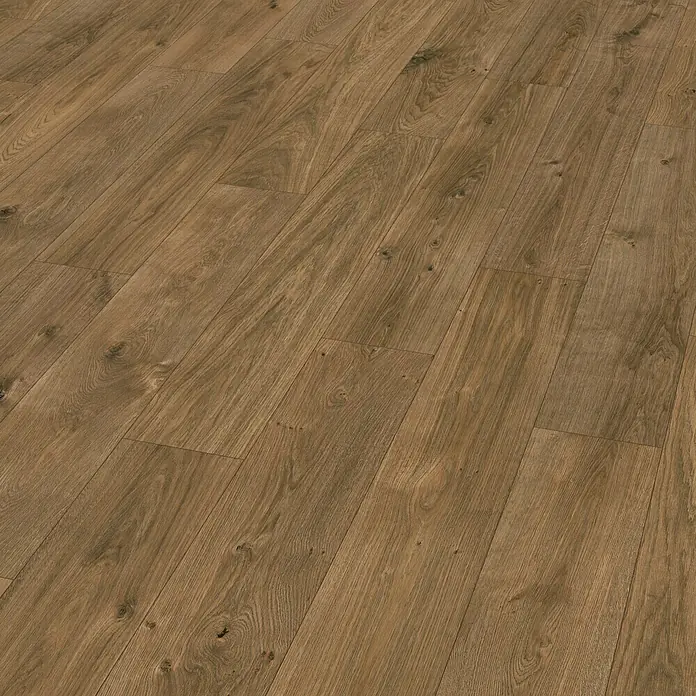 Egger Home Korkboden Comfort Jacksonville Eiche Dunkel - 1.292 x 193 x 8 mm, Landhausdiele - Linke Seitenansicht