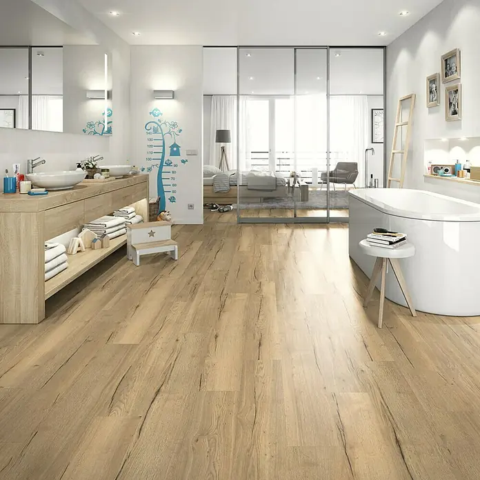 Egger Home Designboden GreenTec Monfort Eiche Natur - 1.292 x 193 x 7,5 mm, Landhausdiele - Stimmungsaufnahme