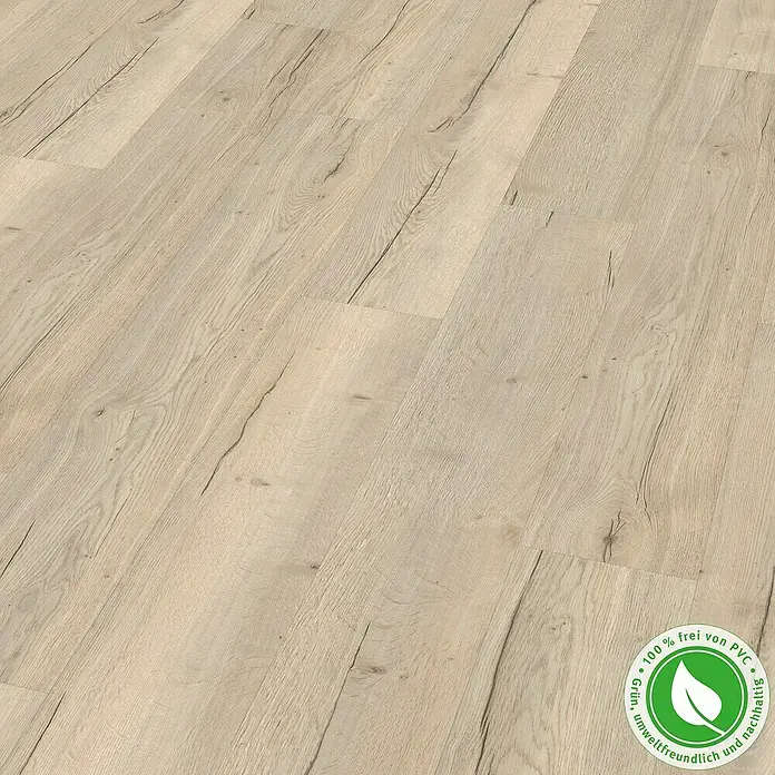 Egger Home Designboden GreenTec Monfort Eiche Weiß - 1.292 x 193 x 7,5 mm, Landhausdiele - Linke Seitenansicht