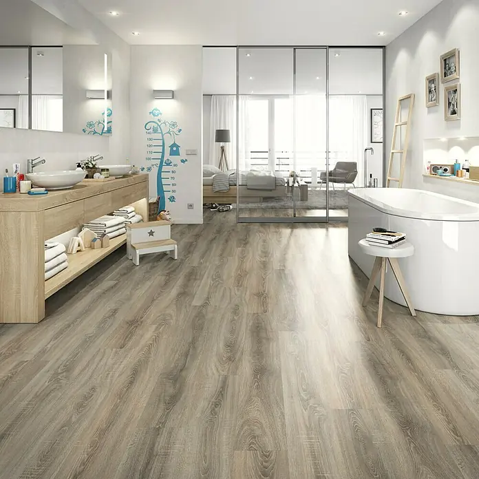 Egger Home Dizajnerske podne obloge GreenTec Eiche Sägerau Grau - 1.292 x 193 x 7,5 mm, Rustikalni pod - Živopisni prikaz