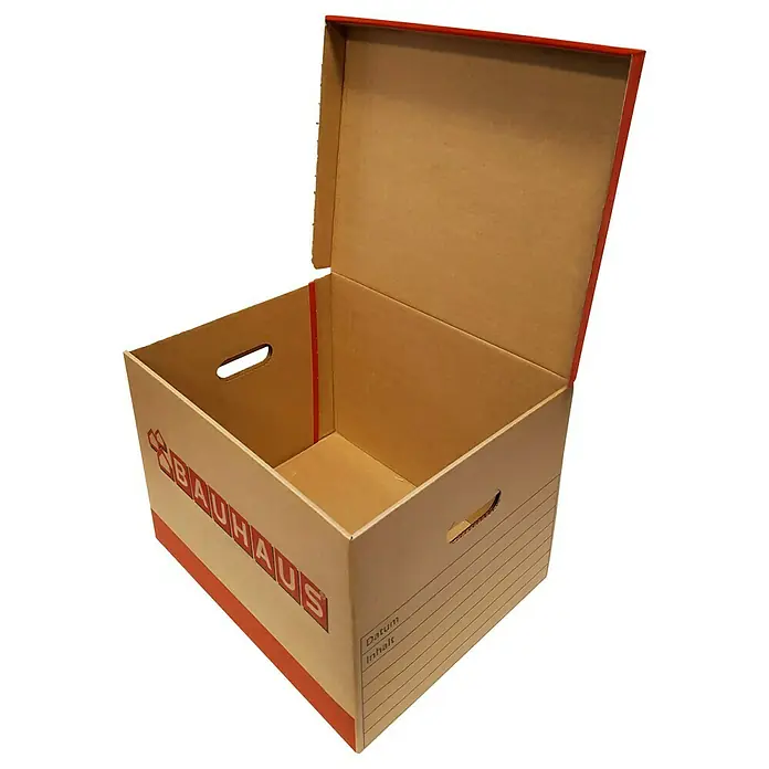 BAUHAUS Caja para archivadores - 2 ud., L x An x Al: 397 x 320 x 288 mm, Cartón corrugado - Vista angular