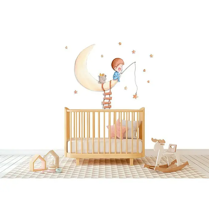 Adhesivos decorativos Pescando en la luna - Zona de sueños, Multicolor, 90 x 120 cm - Foto ambiente
