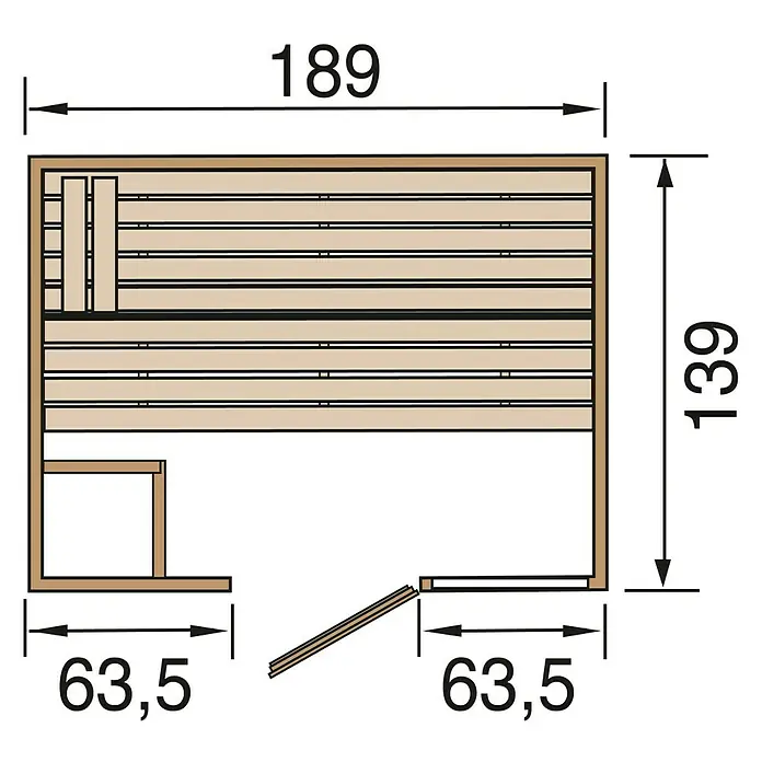 Finnwood Massivholzsauna Lasse 2 - Mit 5,4 kW Saunaofen mit integrierter Steuerung, Material Tür: Einscheibensicherheitsglas (ESG), 139 x 189 x 203 cm - Ansicht von oben