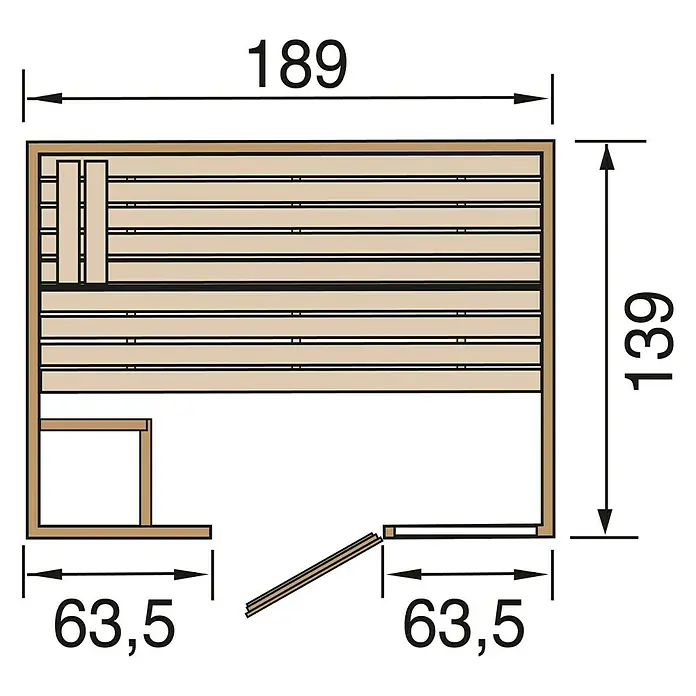 Finnwood Massivholzsauna Lasse 2 - Mit 7,5 kW Saunaofen mit externer Steuerung, Material Tür: Einscheibensicherheitsglas (ESG), 139 x 189 x 203 cm - Ansicht von oben