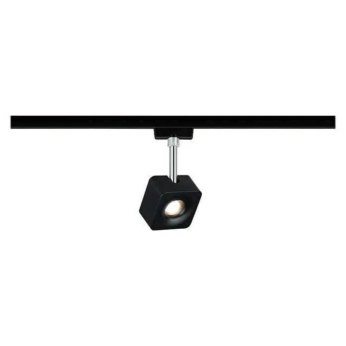 Paulmann URail LED-Spot Cube - Schwarz, Chrom, 8 W, L x B x H: 4,7 x 7,7 x 16,5 cm - Vorderansicht