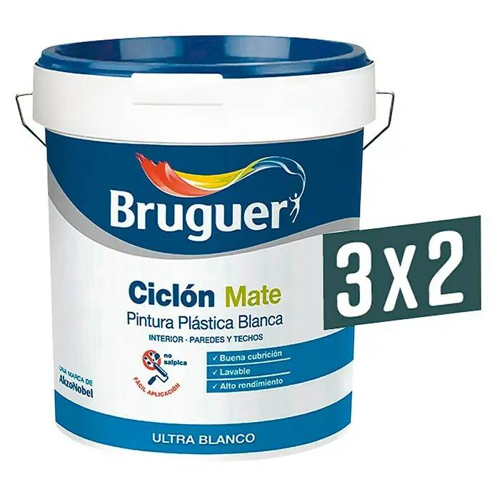 Bruguer Pintura para paredes Ciclón Mate - Blanco, 3 x 15 l, Mate