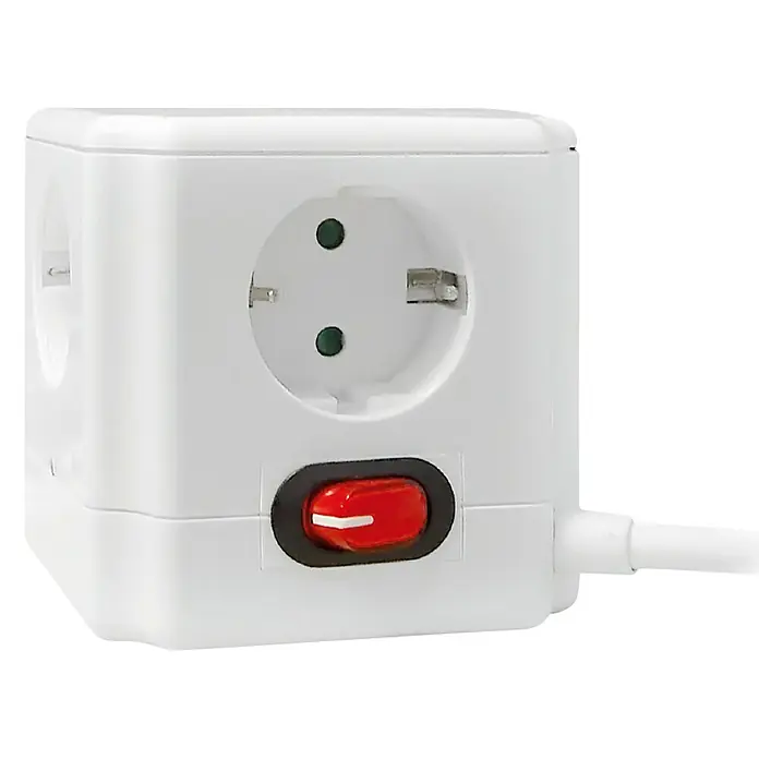 Garza Base de enchufe múltiple cuadrado - Número de enchufes Schuko: 4 ud., Blanco, 1,5 m, 3.680 W