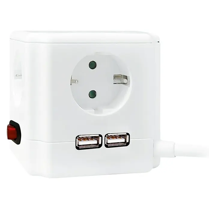 Garza Base de enchufe múltiple cuadrado - Número de enchufes Schuko: 4 ud., Blanco, 1,5 m, 3.680 W