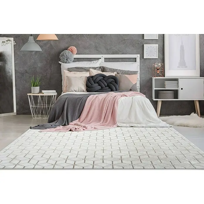 Kayoom Hochflorteppich Vivica 125 - Weiß/Taupe, 160 x 120 cm, 100 % Polyester - Stimmungsaufnahme