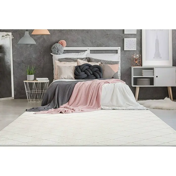 Kayoom Hochflorteppich Vivica 225 - Weiß/Creme, 150 x 80 cm, 100 % Polyester - Stimmungsaufnahme