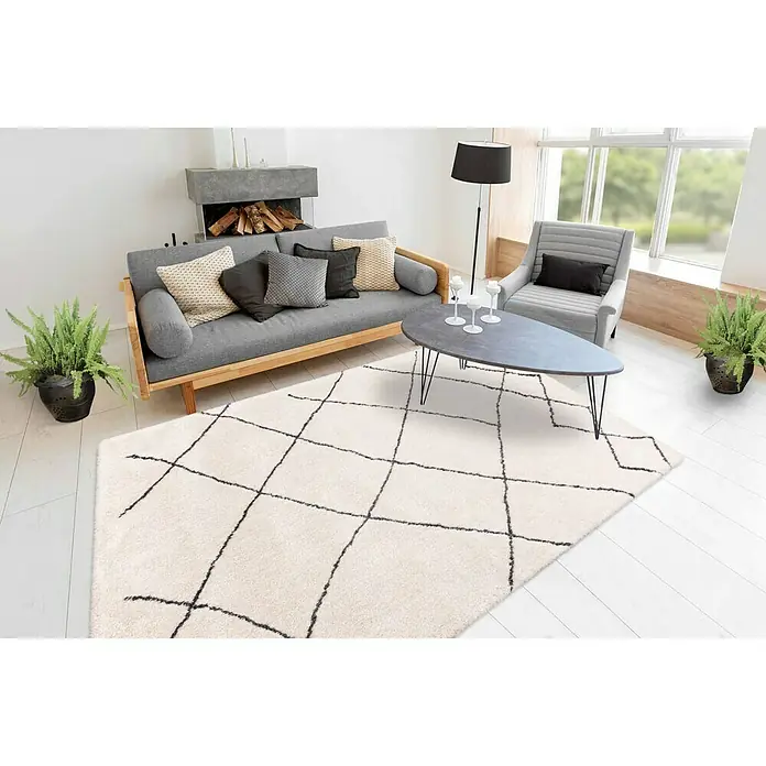 Kayoom Hochflorteppich Orlando 525 - Elfenbein, 290 x 200 cm, 100 % Polyester - Stimmungsaufnahme