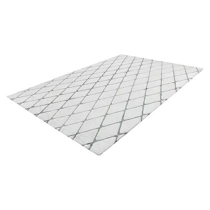 Kayoom Hochflorteppich Vivica 225 - Weiß/Anthrazit, 150 x 80 cm, 100 % Polyester - Rechte Seitenansicht